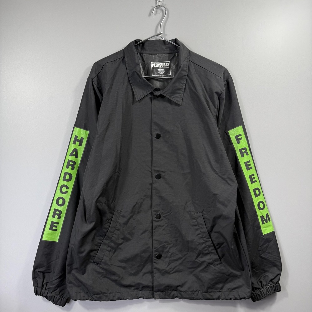 Pleasures Jacket Mens Medium Black Hardcore Freedom Middle Finger Windbreaker